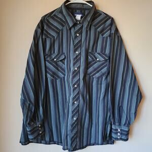 Vintage Wrangler Long Sleeve Shirt Mens Sixe 3X Button Up Pearl Snap Black Blue